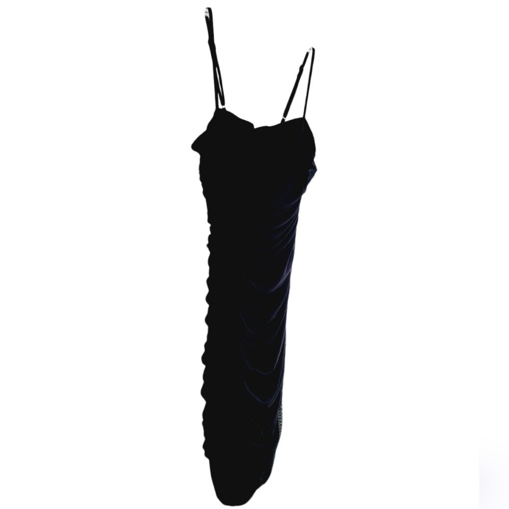 Teeze Me LBD Ruched Mesh Overlay Spaghetti Strap Cocktail Homecoming Dress - Picture 2 of 9